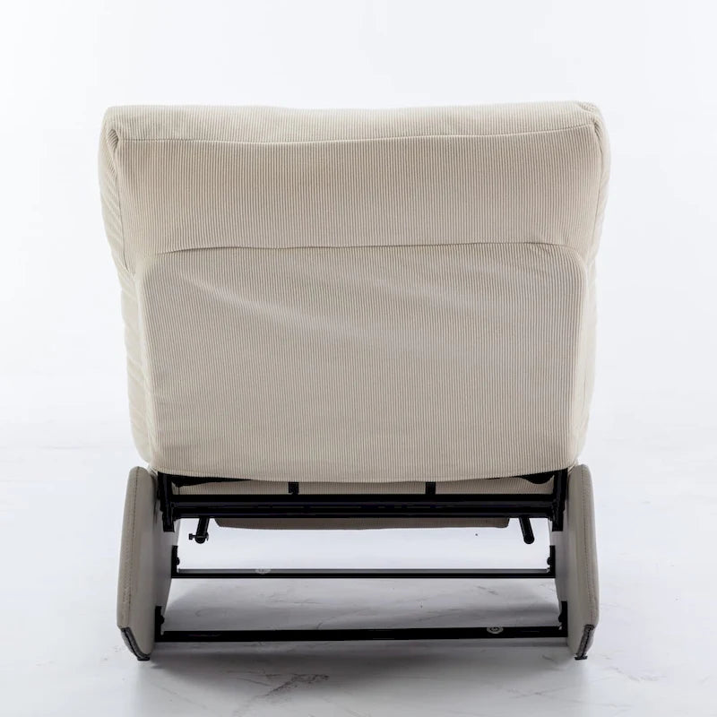 Corduroy Rocker Recliner with Footrest and PU Leather Leg