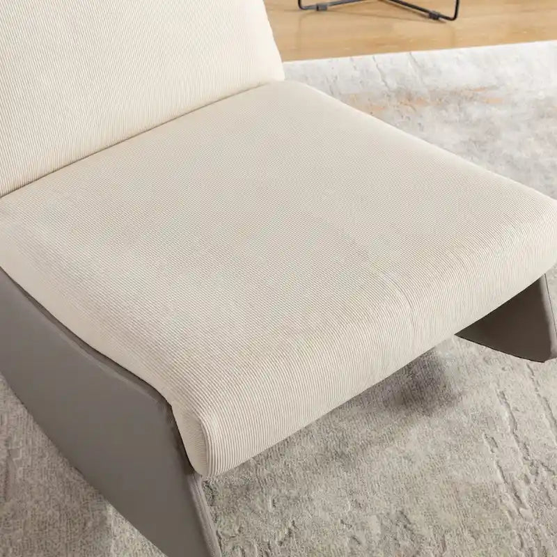 Corduroy Rocker Recliner with Footrest and PU Leather Leg