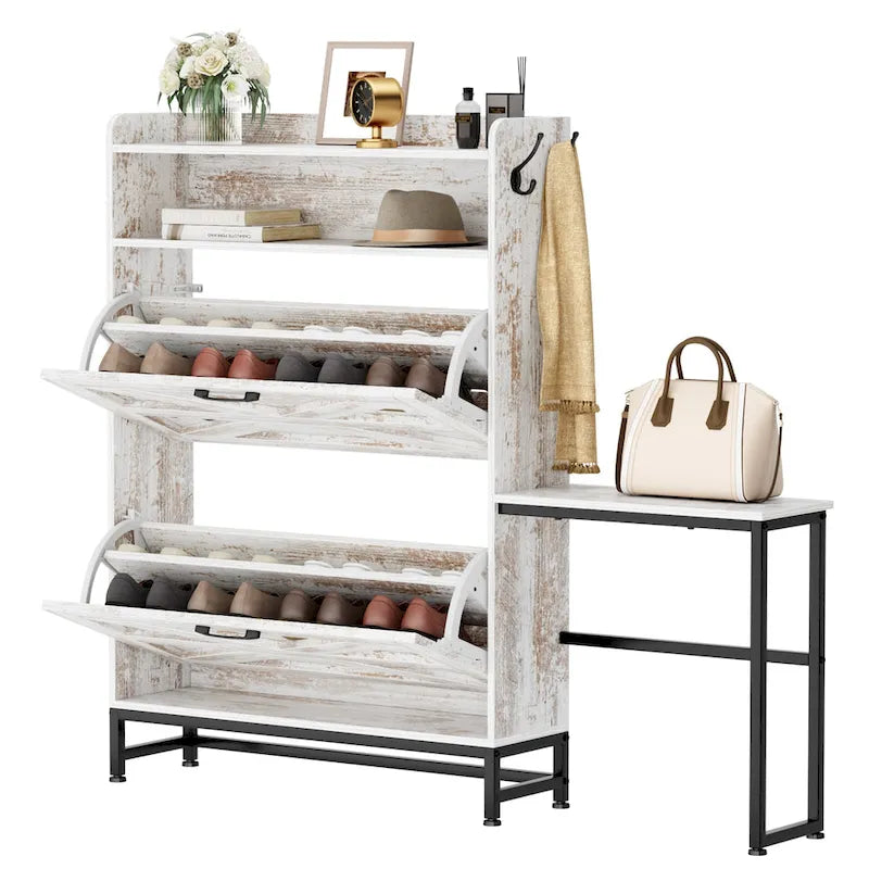 Shoe Cabinet, Entry Home Shoe Cabinet, Entrance Balcony Storage Cabinet, Large Capacity Shoe Rack, White