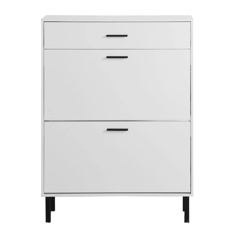 Freestanding Shoe Rack Storage Organizer with Drawers & Metal Legs, Modern Shoe Storage Cabinet with 2 Flip Drawers