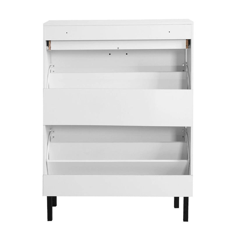 Freestanding Shoe Rack Storage Organizer with Drawers & Metal Legs, Modern Shoe Storage Cabinet with 2 Flip Drawers