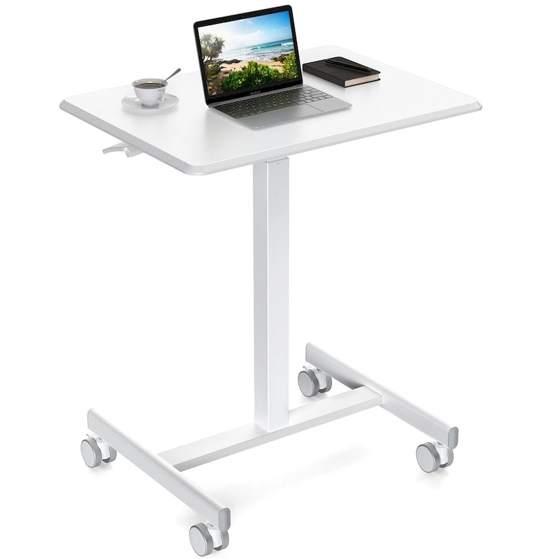 Modern Adjustable Standing Desk with Lockable Wheels and Gas Spring Lift for Home Office or Small Spaces