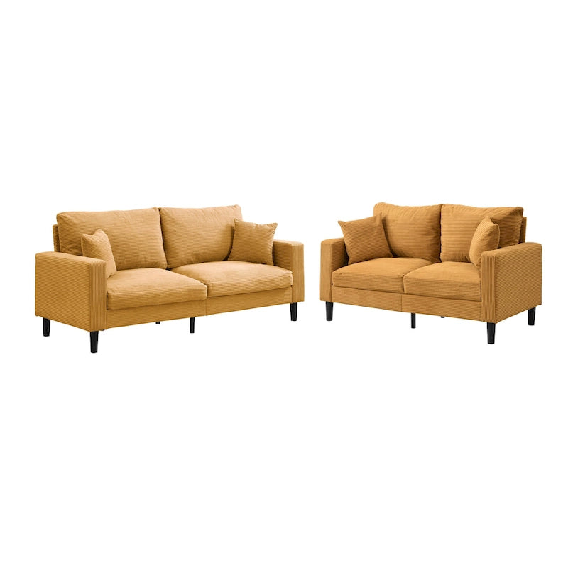 5-Seat Corduroy Sofa Set (3-Seater + 2-Seater) with High-Density Sponge Cushions & Sturdy Hardwood Frame