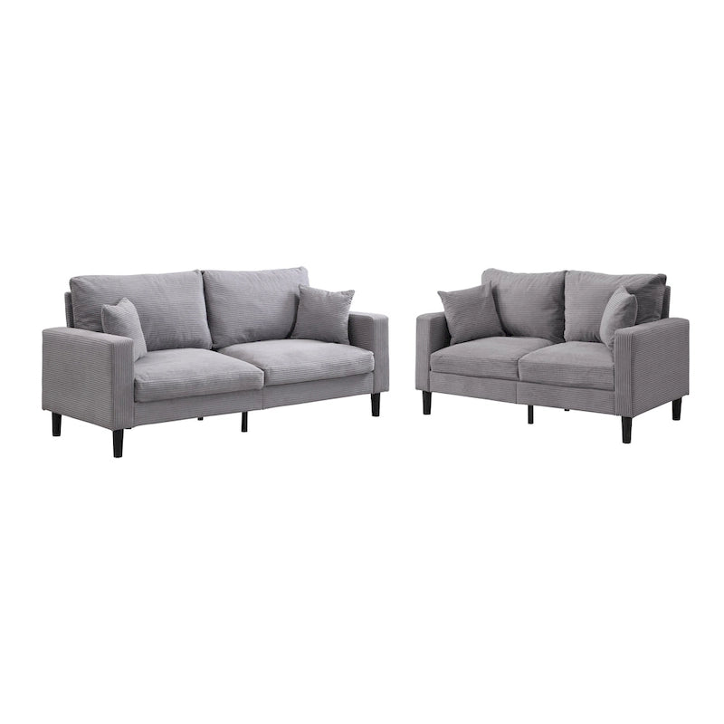5-Seat Corduroy Sofa Set (3-Seater + 2-Seater) with High-Density Sponge Cushions & Sturdy Hardwood Frame