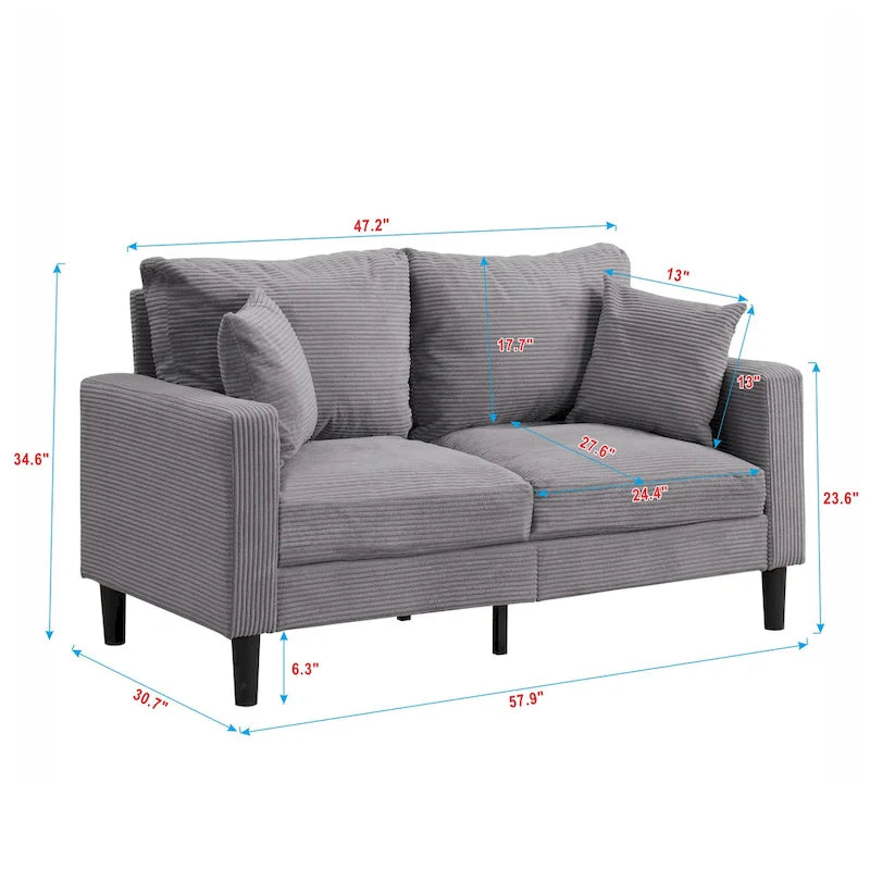 5-Seat Corduroy Sofa Set (3-Seater + 2-Seater) with High-Density Sponge Cushions & Sturdy Hardwood Frame