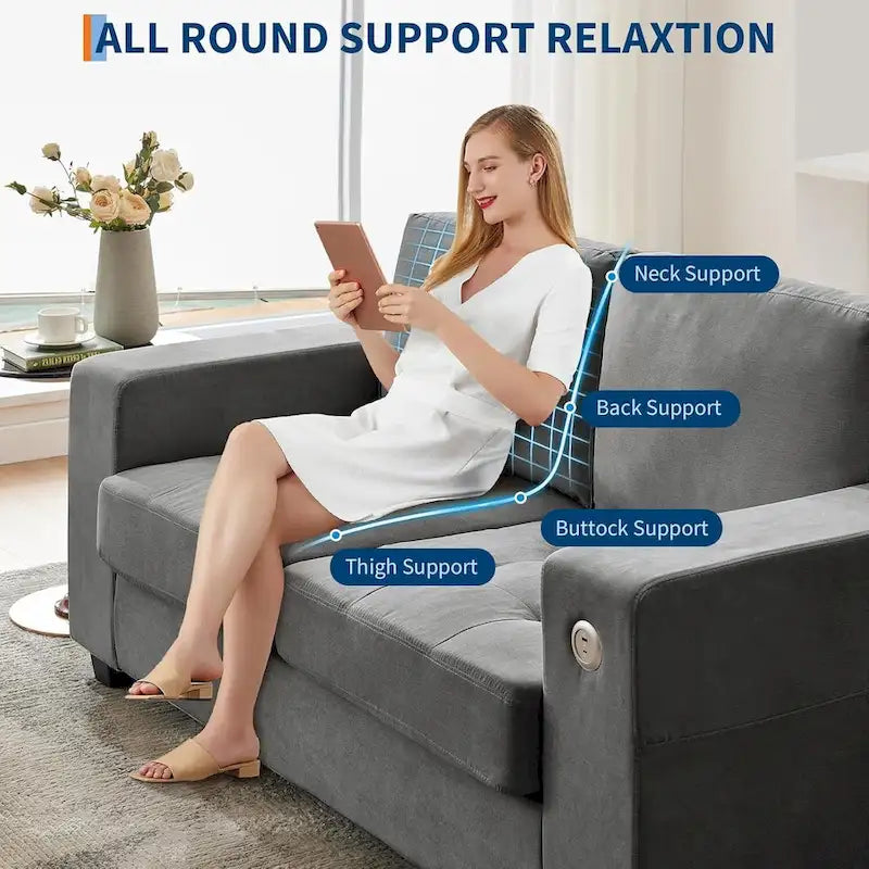 70 Chenille Loveseat Sofa with USB Charging  Modern Sectional w/Storage Pockets & Removable Cover for Living Room,