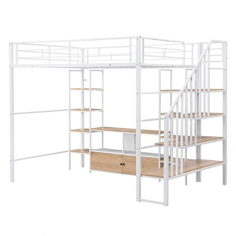 Full Metal Loft Bed with Staircase & Work Table