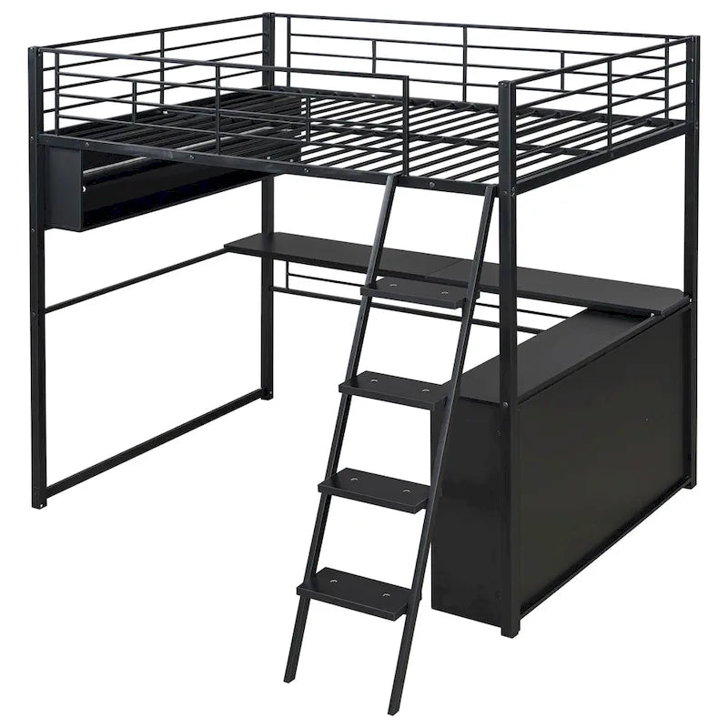 Full Metal Loft Bed with LED Desk & Storage