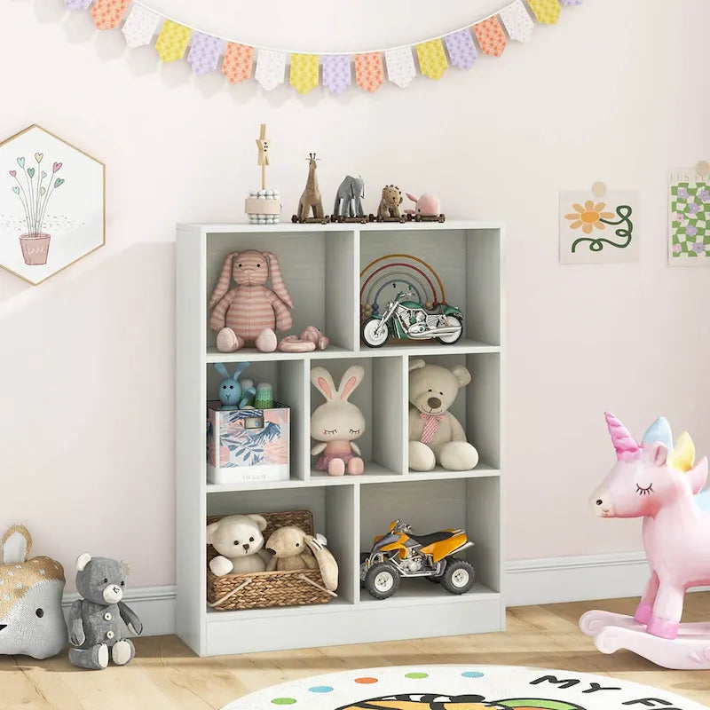 Costway 7-Cube Bookcase for Kids 41 Wooden Toy Storage Organizer - See Details