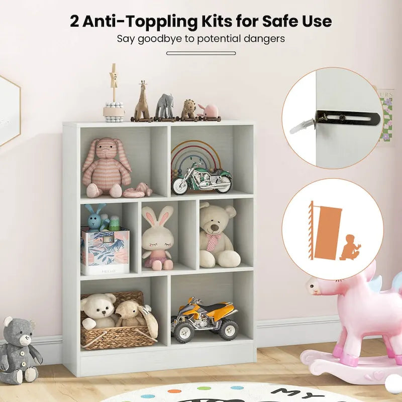 Costway 7-Cube Bookcase for Kids 41 Wooden Toy Storage Organizer - See Details