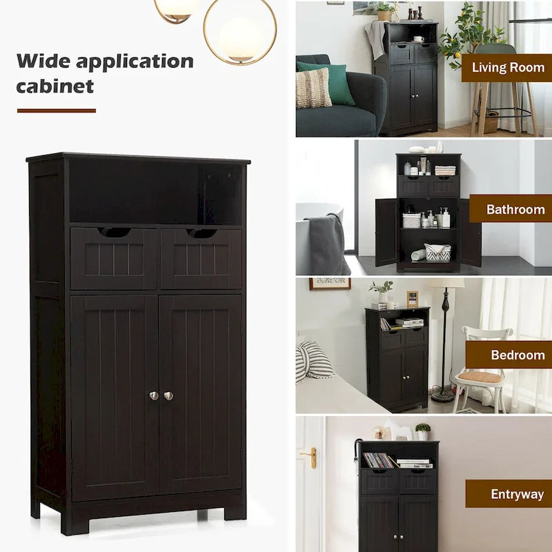 Gymax Bathroom Floor Cabinet Wooden Storage Organizer w/Drawer Doors - See Details