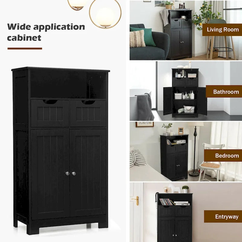 Gymax Bathroom Floor Cabinet Wooden Storage Organizer w/Drawer Doors - See Details