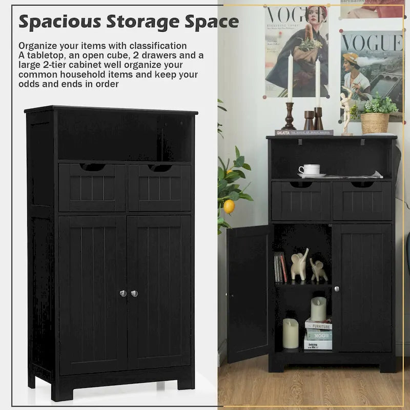 Gymax Bathroom Floor Cabinet Wooden Storage Organizer w/Drawer Doors - See Details