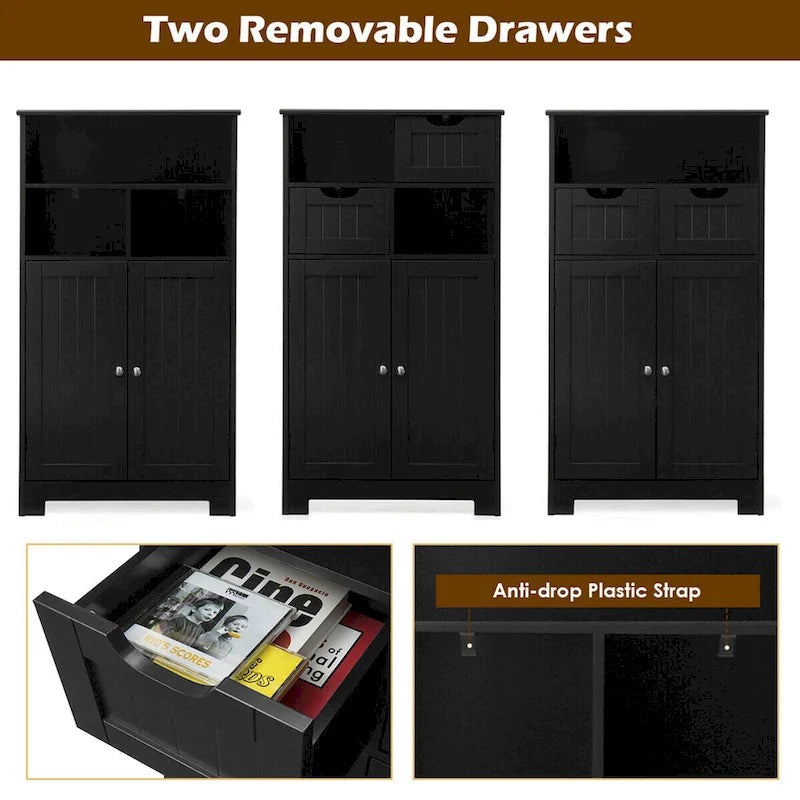 Gymax Bathroom Floor Cabinet Wooden Storage Organizer w/Drawer Doors - See Details