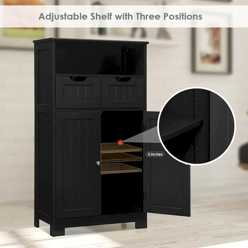 Gymax Bathroom Floor Cabinet Wooden Storage Organizer w/Drawer Doors - See Details