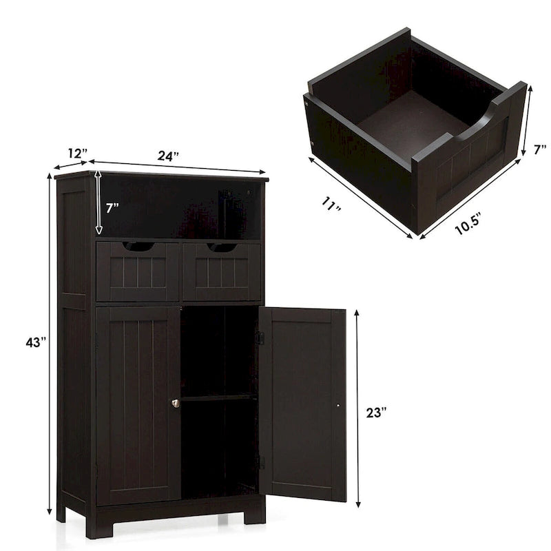 Gymax Bathroom Floor Cabinet Wooden Storage Organizer w/Drawer Doors - See Details