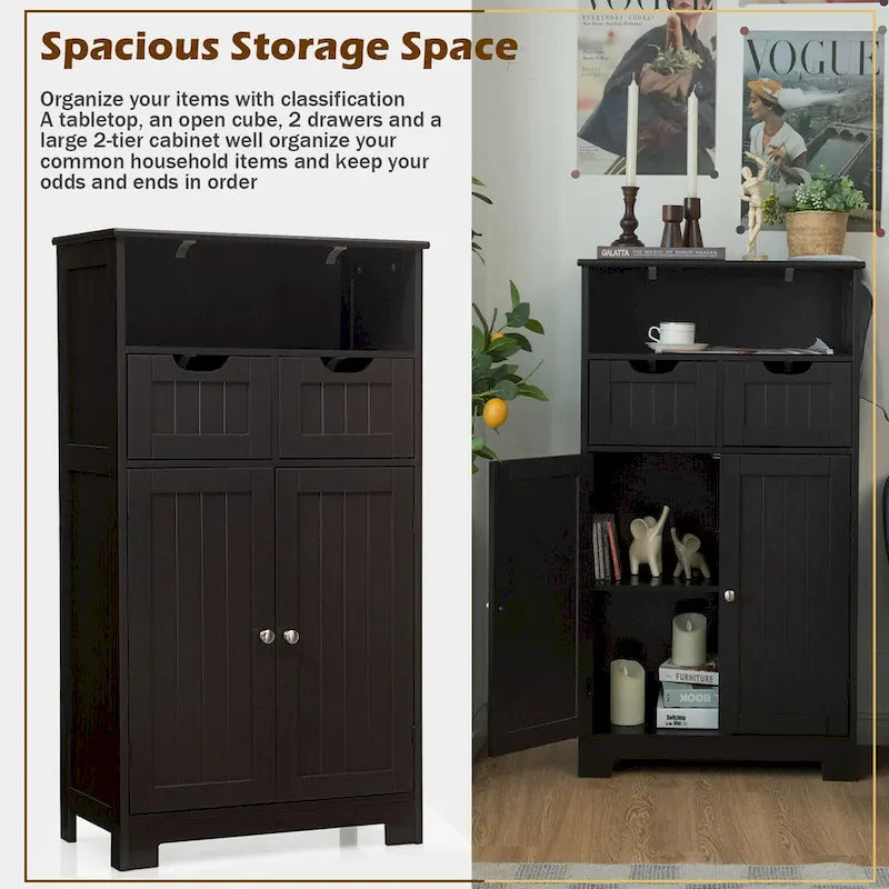 Gymax Bathroom Floor Cabinet Wooden Storage Organizer w/Drawer Doors - See Details