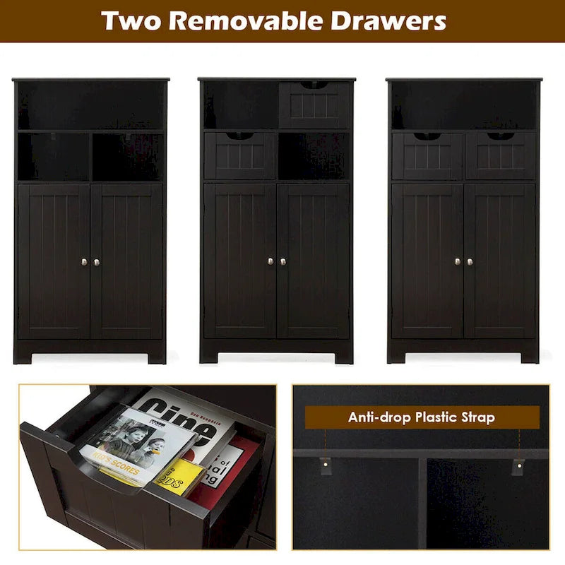 Gymax Bathroom Floor Cabinet Wooden Storage Organizer w/Drawer Doors - See Details