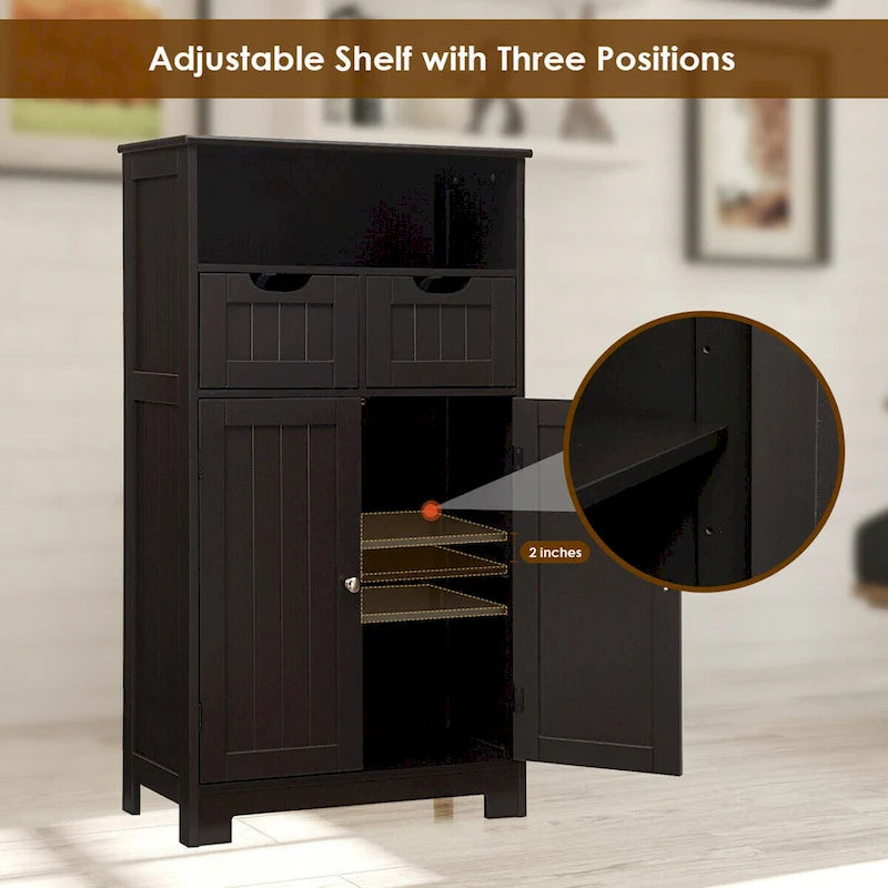 Gymax Bathroom Floor Cabinet Wooden Storage Organizer w/Drawer Doors - See Details