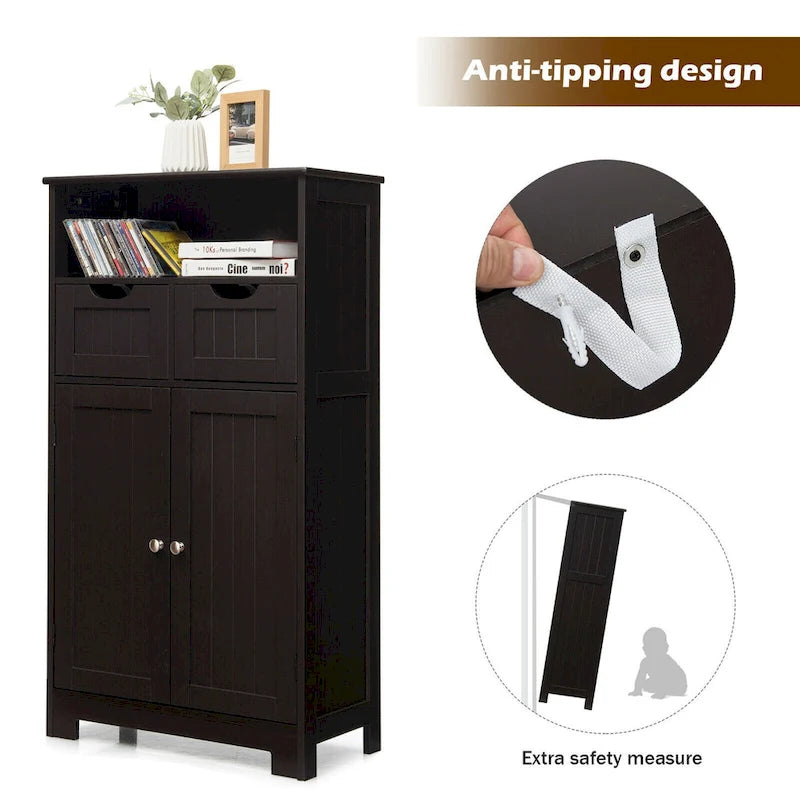 Gymax Bathroom Floor Cabinet Wooden Storage Organizer w/Drawer Doors - See Details