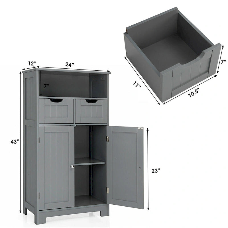 Gymax Bathroom Floor Cabinet Wooden Storage Organizer w/Drawer Doors - See Details