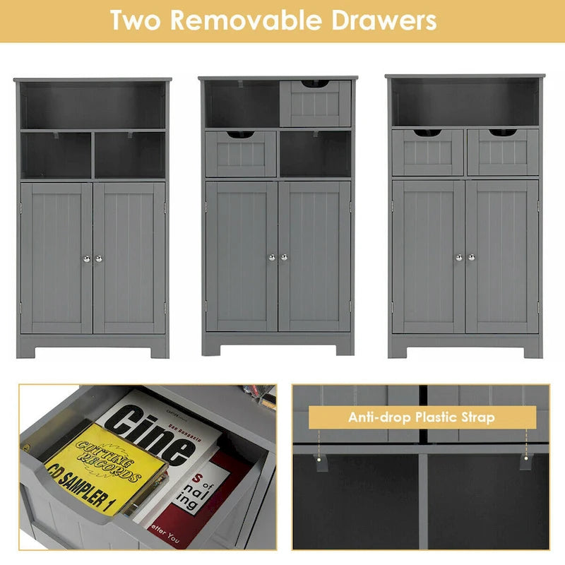 Gymax Bathroom Floor Cabinet Wooden Storage Organizer w/Drawer Doors - See Details