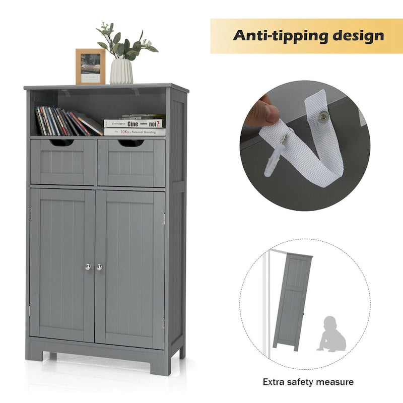 Gymax Bathroom Floor Cabinet Wooden Storage Organizer w/Drawer Doors - See Details