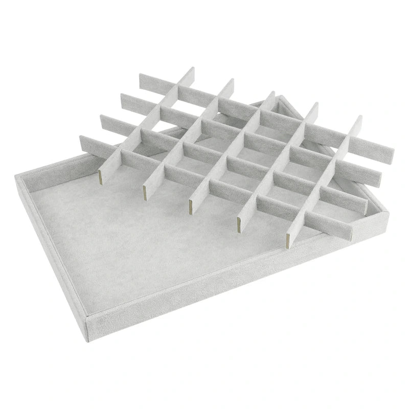 Set of 2 Stackable Velvet Jewelry Organizer Trays with Removable Dividers for Drawers, Jewelry Organizer Drawer Case
