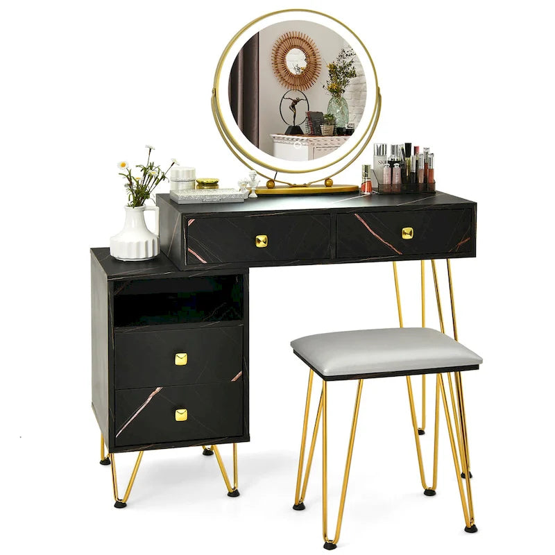 Costway Vanity Table Stool Set Dimmer LED Mirror Large Storage Cabinet - See details