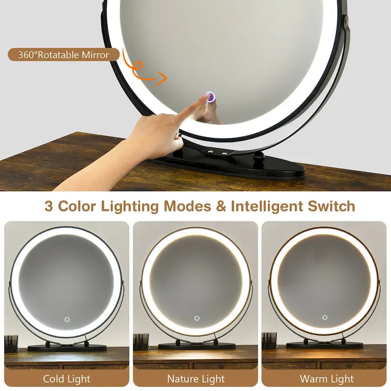 Costway Vanity Table Stool Set Dimmer LED Mirror Large Storage Cabinet - See details