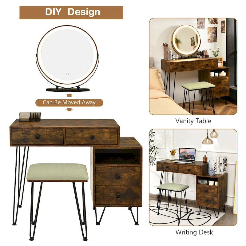 Costway Vanity Table Stool Set Dimmer LED Mirror Large Storage Cabinet - See details