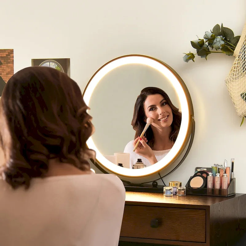 Costway Vanity Table Stool Set Dimmer LED Mirror Large Storage Cabinet - See details