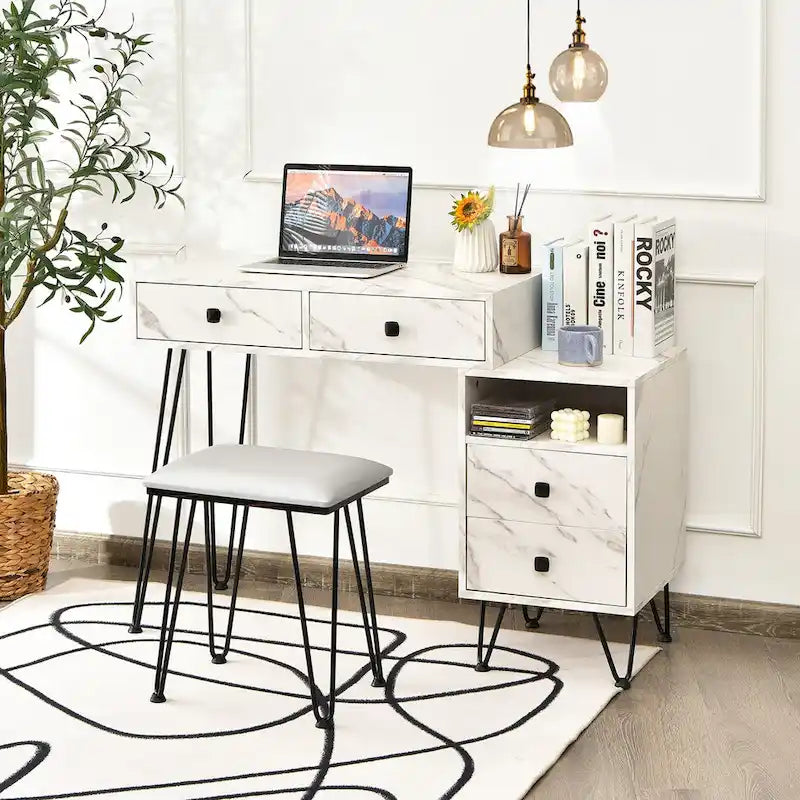 Costway Vanity Table Stool Set Dimmer LED Mirror Large Storage Cabinet - See details