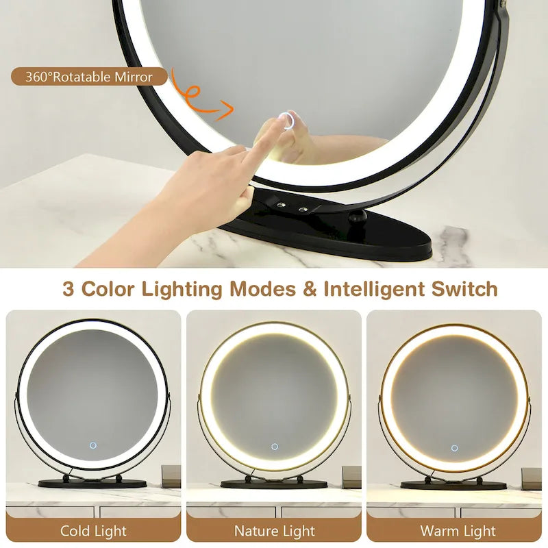 Costway Vanity Table Stool Set Dimmer LED Mirror Large Storage Cabinet - See details