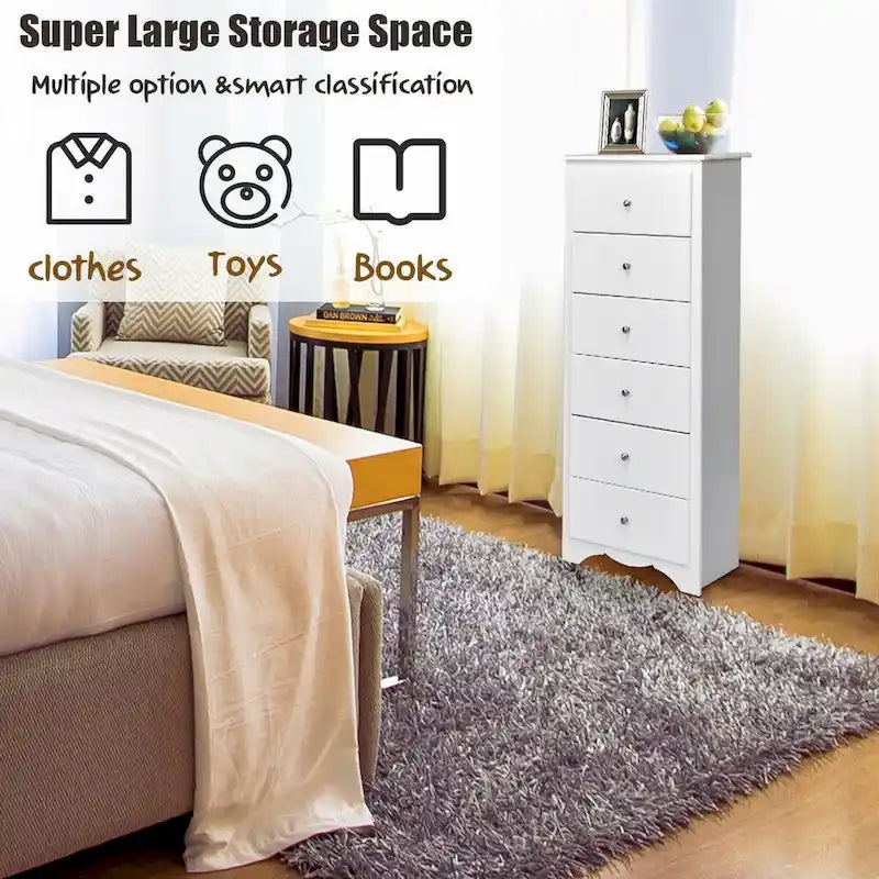 Gymax 6 Drawer Chest Dresser Clothes Storage Bedroom Tall Furniture