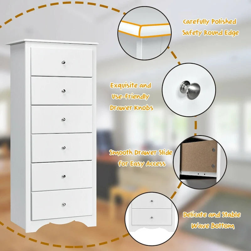 Gymax 6 Drawer Chest Dresser Clothes Storage Bedroom Tall Furniture