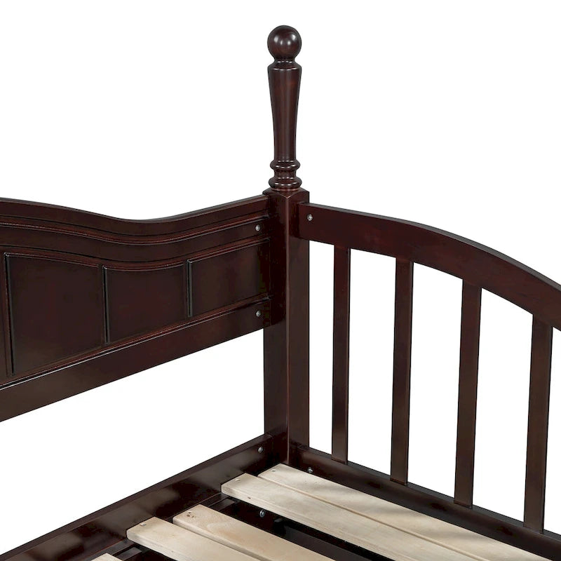 Twin to Full Extendable Daybed with Pull-out Trundle Bed & 2 Storage Drawers, Arc Shaped Hollow Huardrails on Both Sides