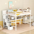 Full Size Storage Staircase Loft Bed with Desk and Storage Shelves