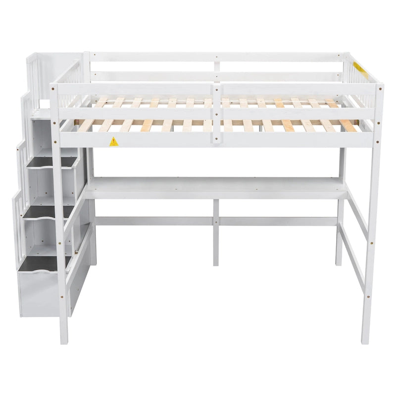 Full Size Storage Staircase Loft Bed with Desk and Storage Shelves