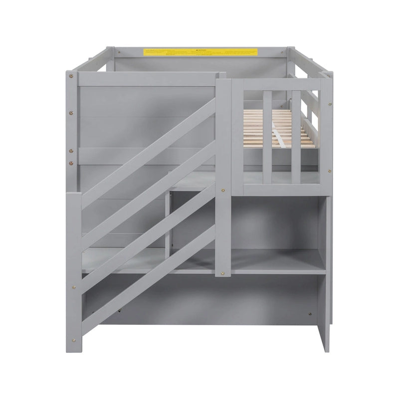 Twin Size Low Loft Bed with Drawer,Shelves and Under Bed Play Space