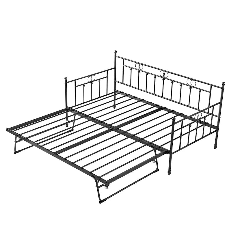 Twin Metal Daybed with Pop Up Trundle for Adults,No Box Spring Needed