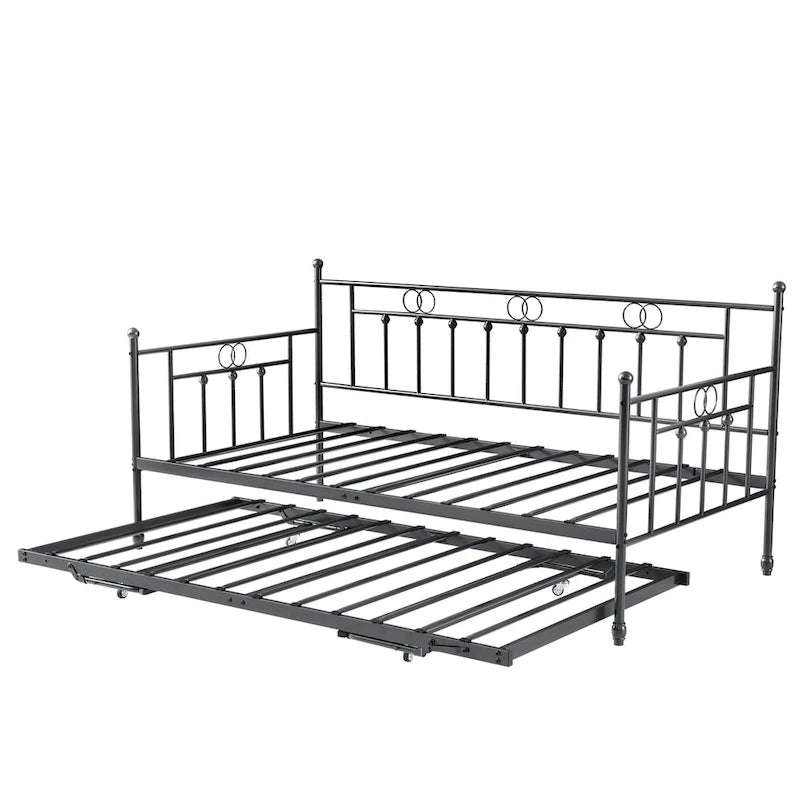 Twin Metal Daybed with Pop Up Trundle for Adults,No Box Spring Needed