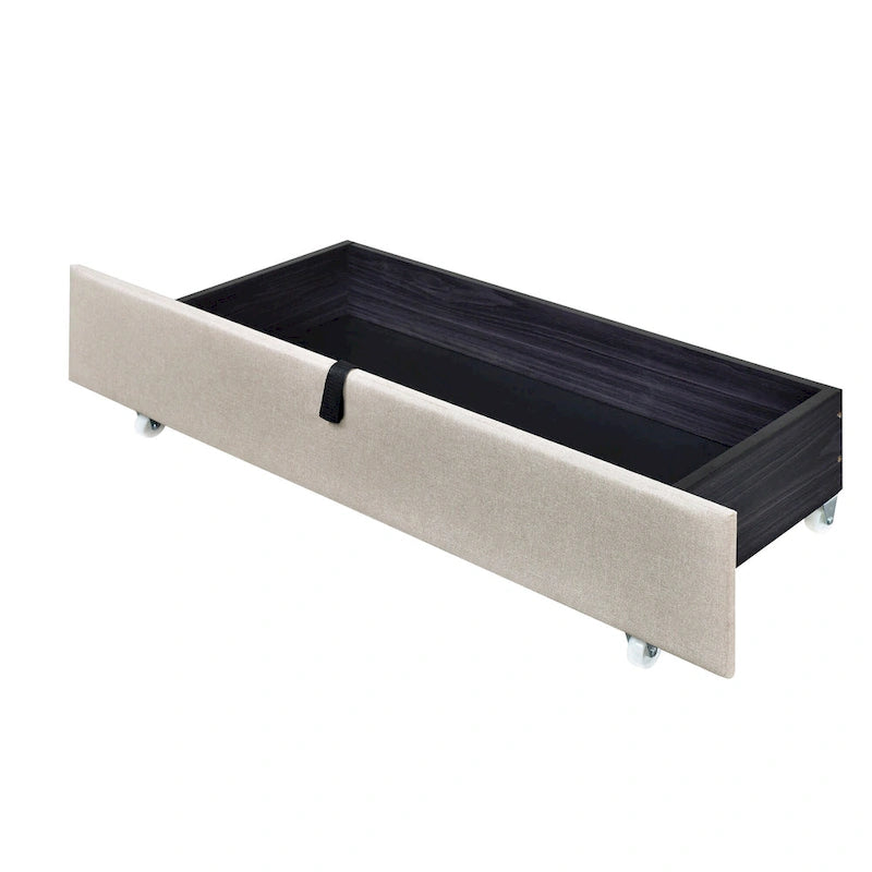 Remote Control LED Headboard Bed Frame Linen Fabric Upholstered Platform Bed with Pull-out Trundle Bed & 2 Drawers