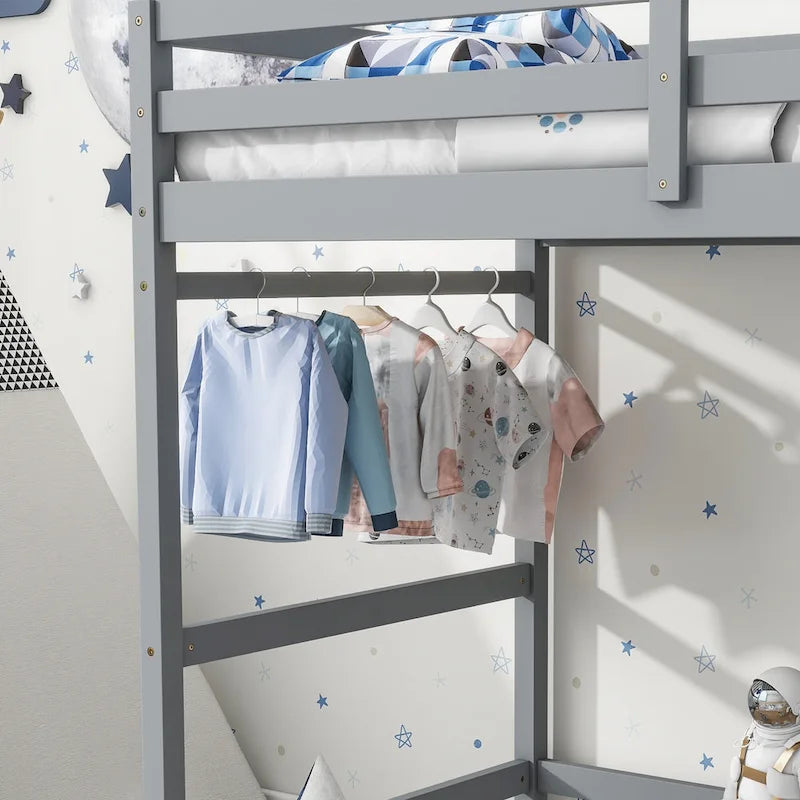 Twin Size Pine Wood High Loft Bed with Ladder