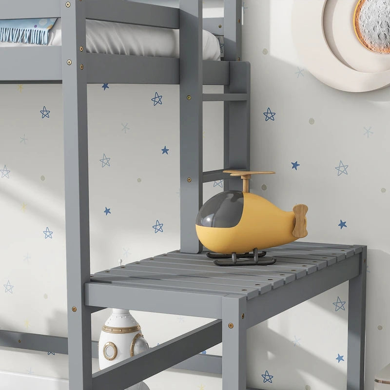 Twin Size Pine Wood High Loft Bed with Ladder