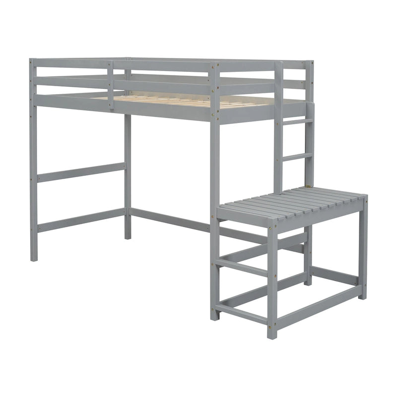 Twin Size Pine Wood High Loft Bed with Ladder