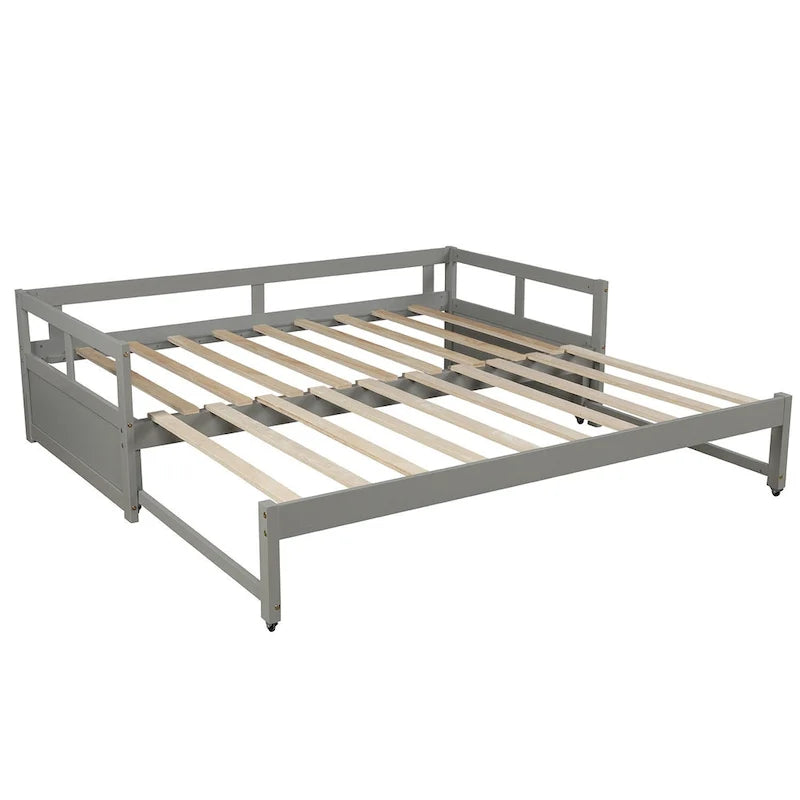 Grey Pine Wood Twin Daybed with Trundle and Slat Kit - Elegant and Functional