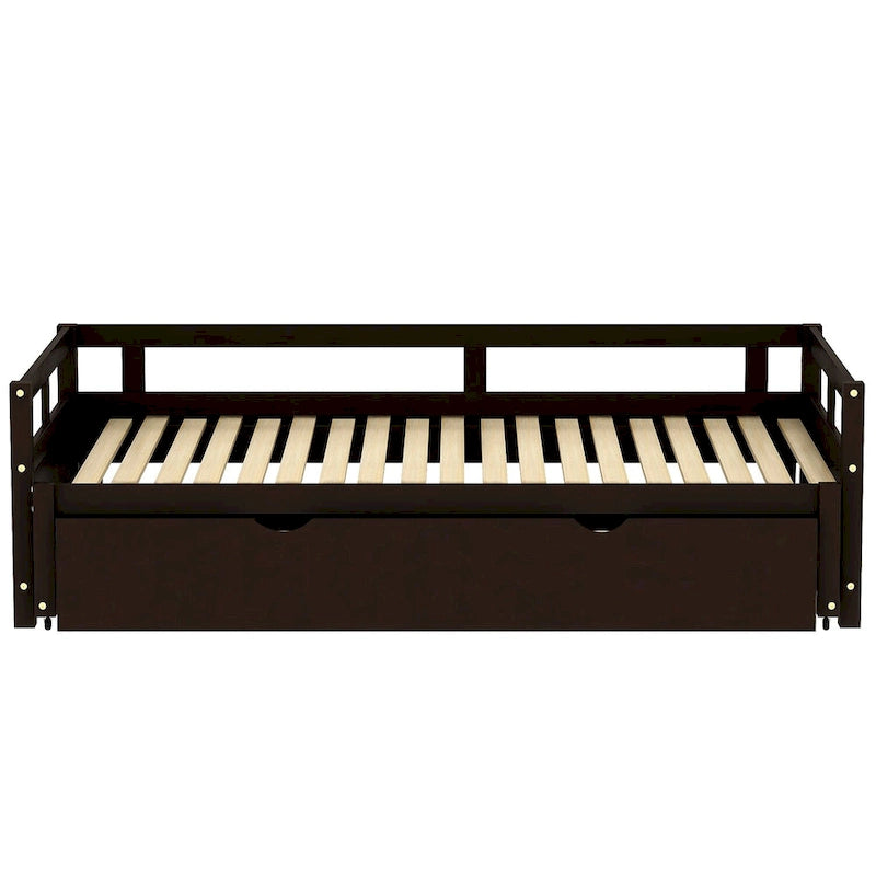 Black Pine Wood Twin Size Daybed with Trundle and Slat Kit - Elegant Design