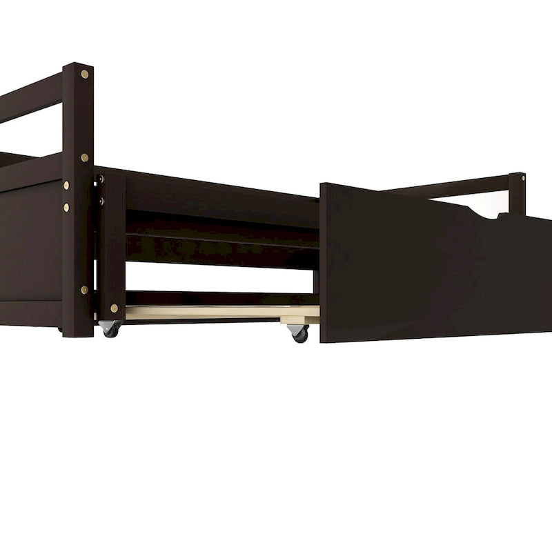 Black Pine Wood Twin Size Daybed with Trundle and Slat Kit - Elegant Design