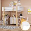 Twin Size Solid Wood Loft Bed with Built-in Storage and Foldable Desk